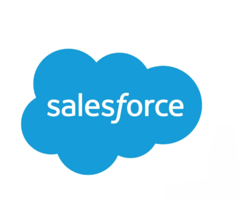 The Salesforce logo features the word “salesforce” in white lowercase letters inside a blue cloud shape on a white background.
